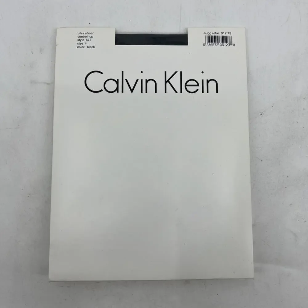 Vintage Calvin Klein Control Top Womens 4 Black Ultra Sheer One Pair Stockings